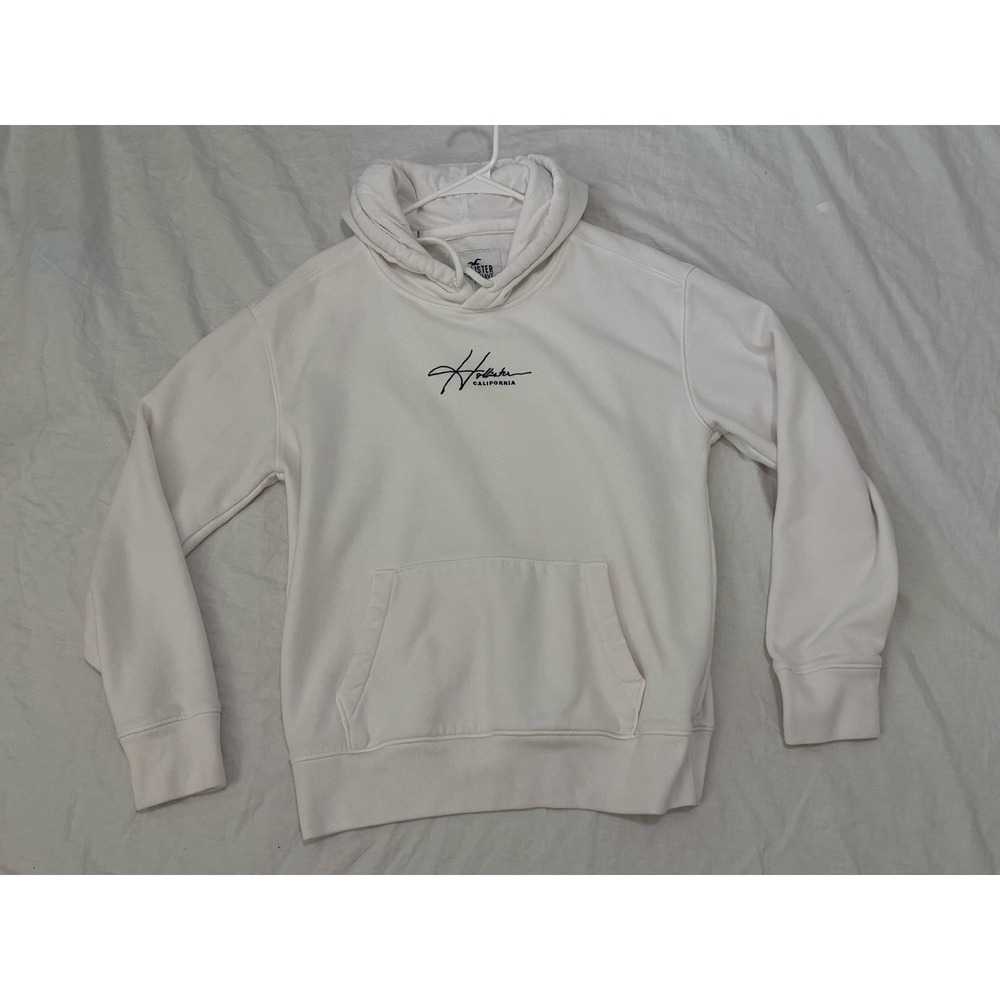 Hollister‎ Hoodie M White Fleece Logo Must Have Collection Pullover Unisex